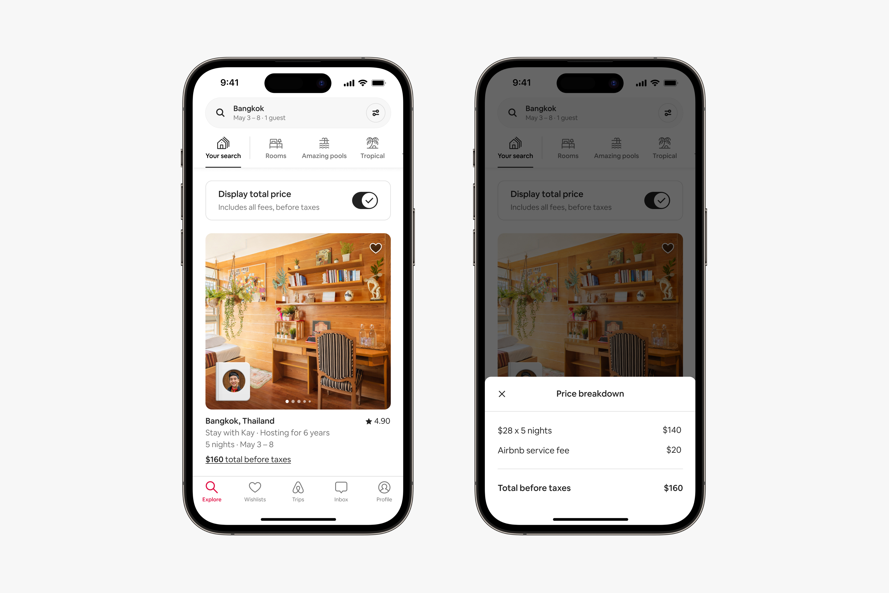 Airbnb total price display showing savings with BetterBooking.ai